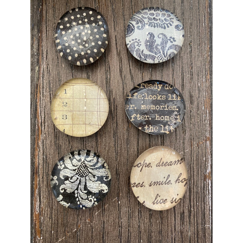Distressed Tan & Brown Glass Magnets‎ Set of 6